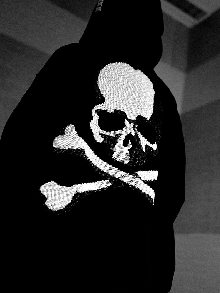 MASTERMIND Dark Skull Bead Embroidery Heavyweight Loose Fit Zip-Up Hoodie
