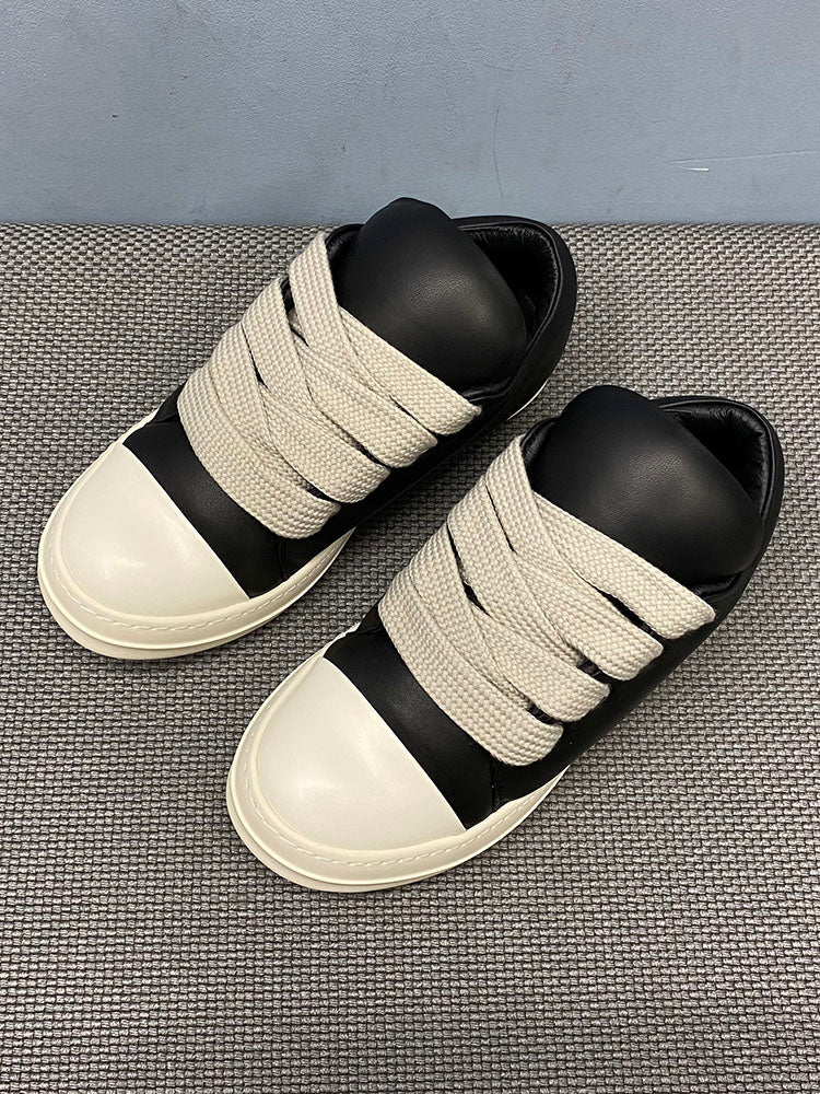 Custom-made Rick Owen Leather Platform Bread Sneakers BAPESTALOW Padded Shoes Inflatable