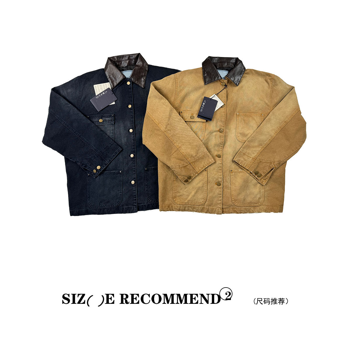 24SS Goatskin Patchwork Workwear Jacket with Leather Collar-Oversized Silhouette