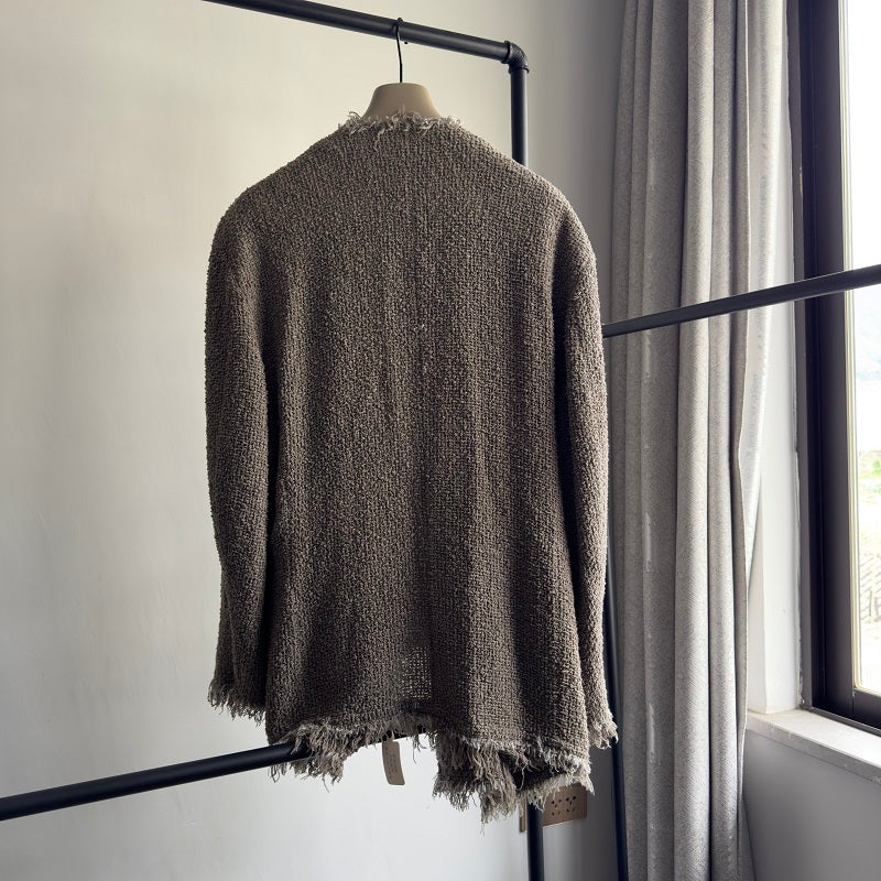 Magliano Hand-Distressed Knit Cardigan - Raw-Hem Bouclé Button-Up Unisex Coat
