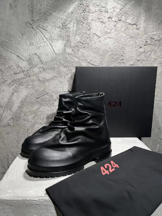 424 on Fairfax SS22 Crinkled Zip High-Top Retro Thick-Soled Lambskin Ankle Boots