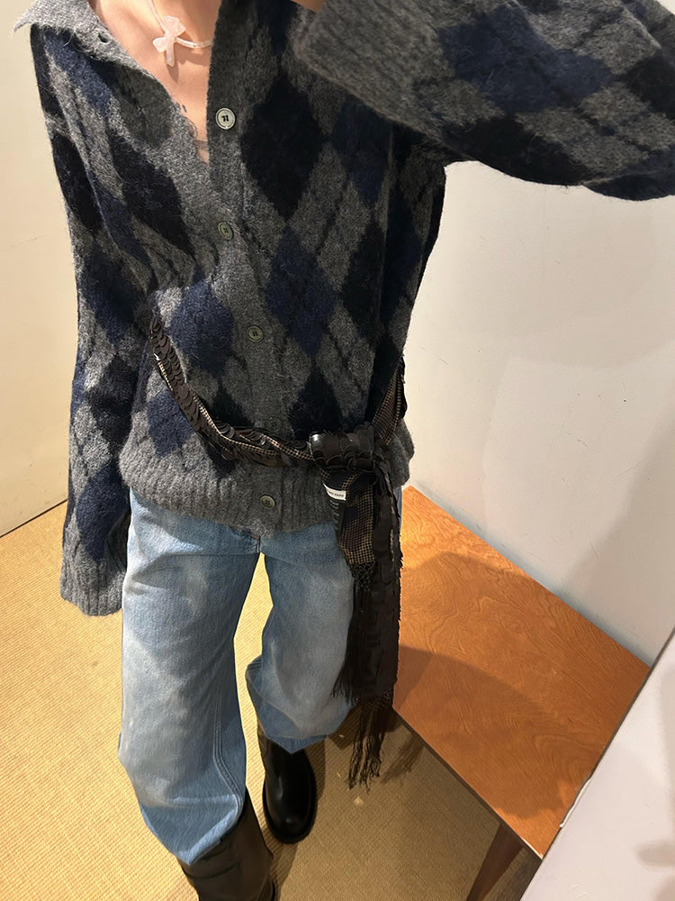 donclic Blue-Grey Mohair Wool Vest -Diamond Our Legacy Knit Relaxed Fit Cardigan