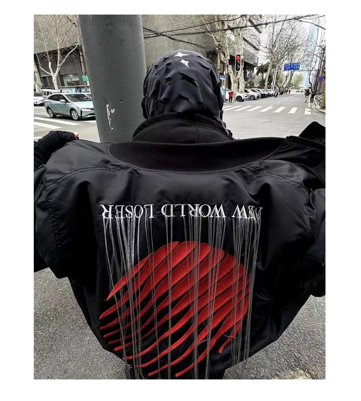 Self-made Hood By Air Fringe Bomber – HBA Embroidered Slogan Jacket