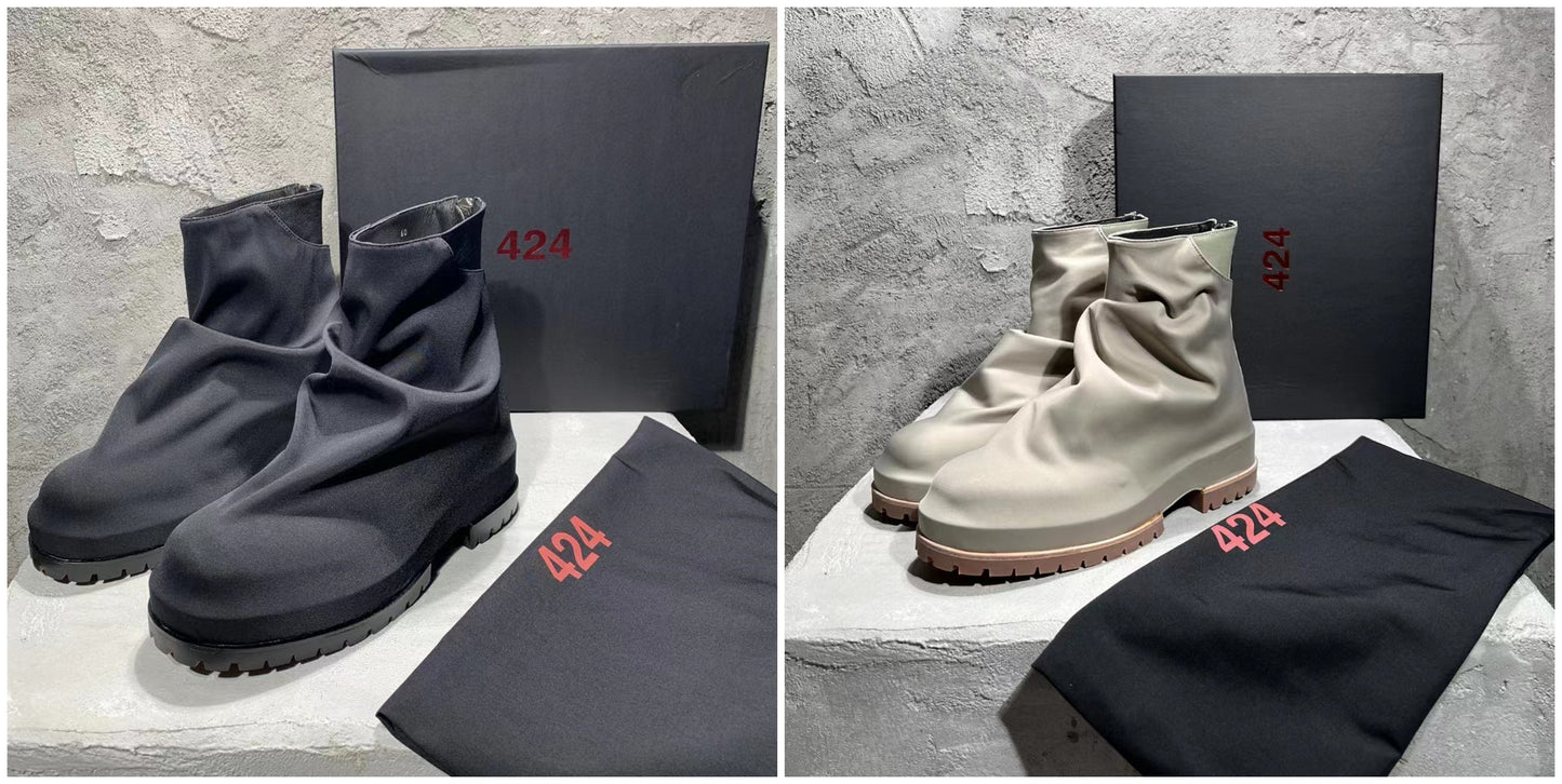 424 on Fairfax SS22 Crinkled Zip High-Top Retro Thick-Soled Lambskin Ankle Boots