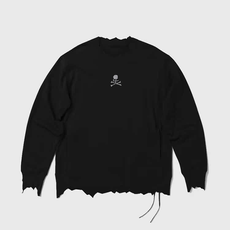 MASTERMIND MMJ Skull Glitter 3D Print Cut-Off Distressed Crewneck Sweatshirt