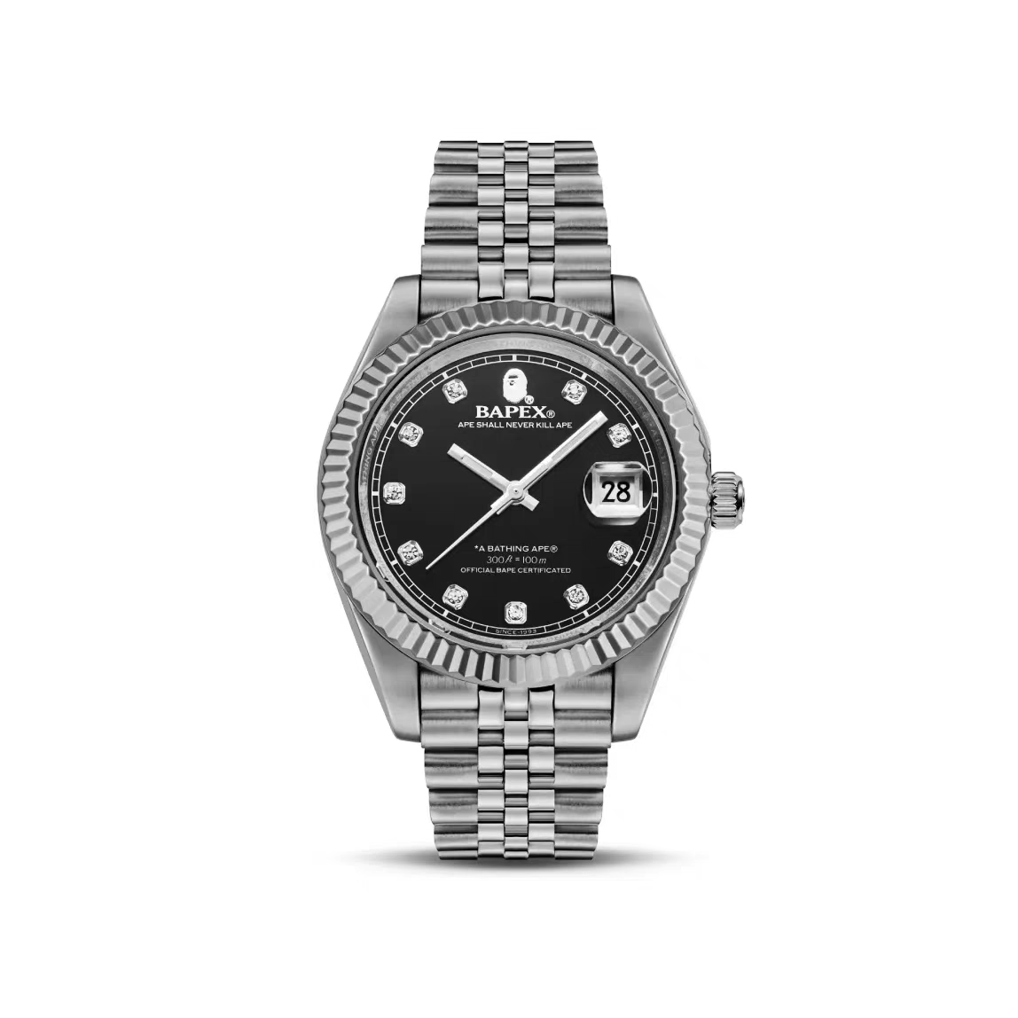 Self-made TYPE 6 BAPEX Gold-Green Ape Power Watch - Fluted Bezel Datejust Mechanical Wristwatch