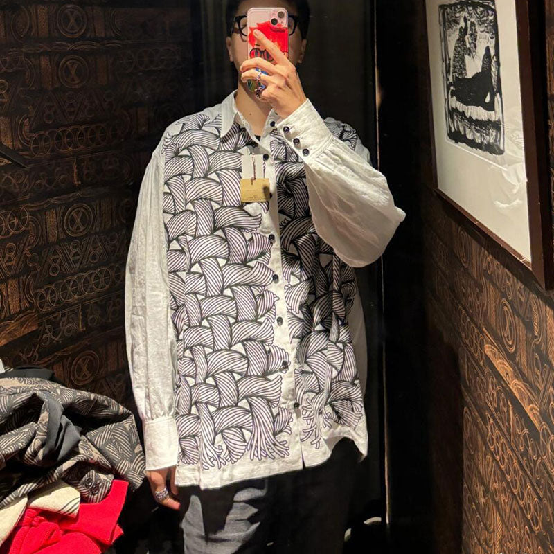 Self-made Nemeth 22SS All-Over Knot Print Shirt – Cotton Loose Fit Long Sleeve