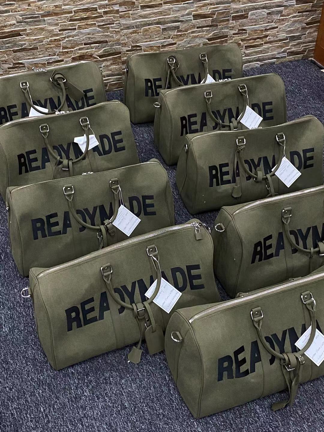 Readymade Overnight Bag - Army Green Canvas Embroidered Travel Bucket Gym Bag