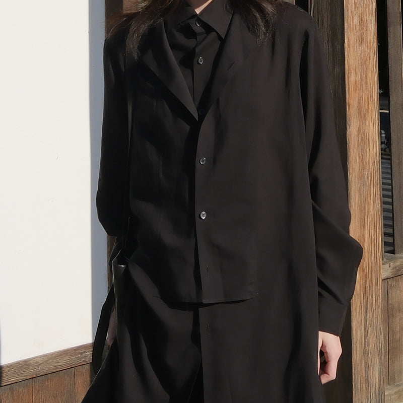 Self-made Yohji Darkwear Shirt - Double Placket Court Collar Blouse (Core Collection)