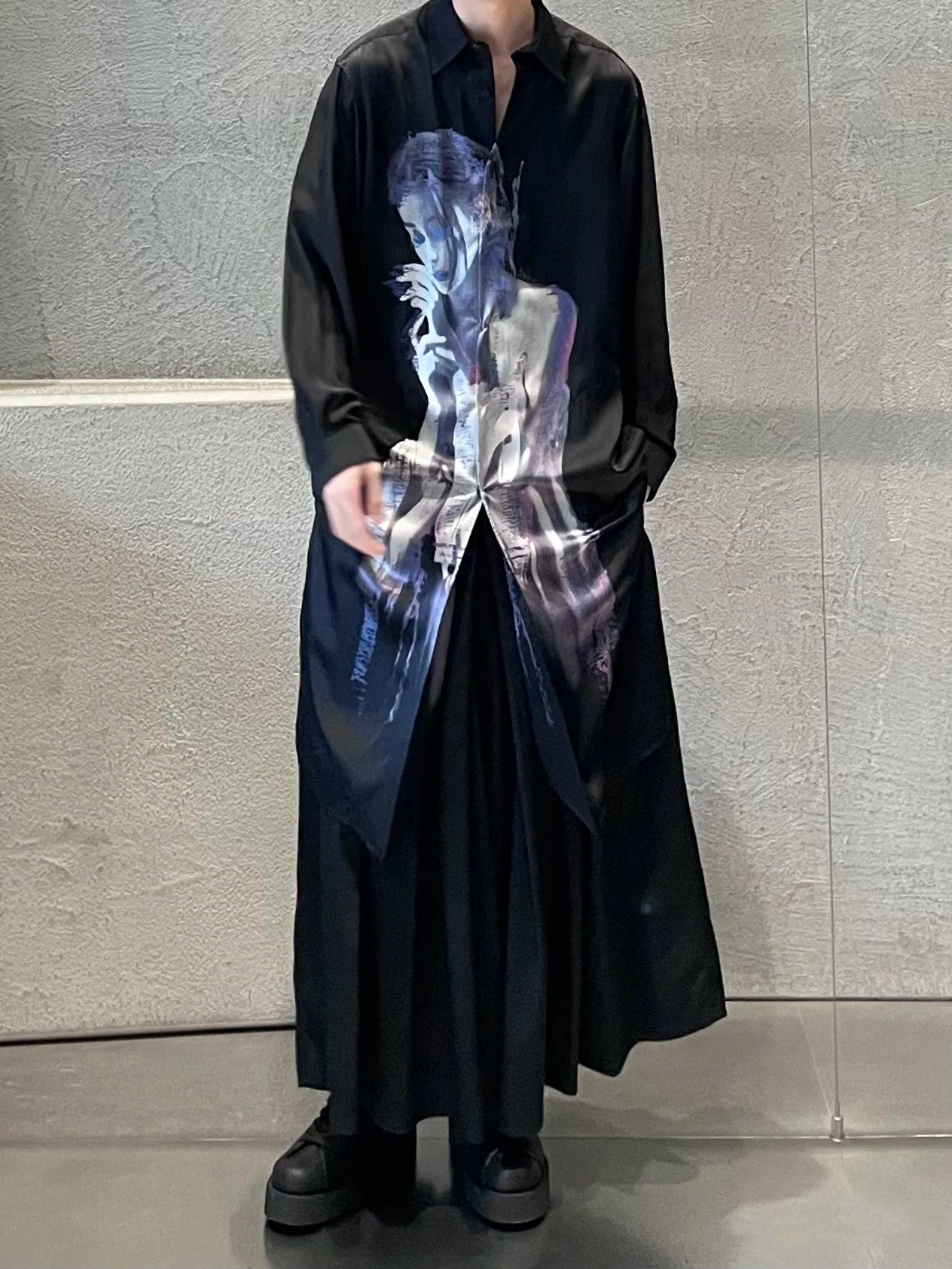 Self-made Yohji Portrait Print Shirt - Oversized Longline Designer Unisex Blouse