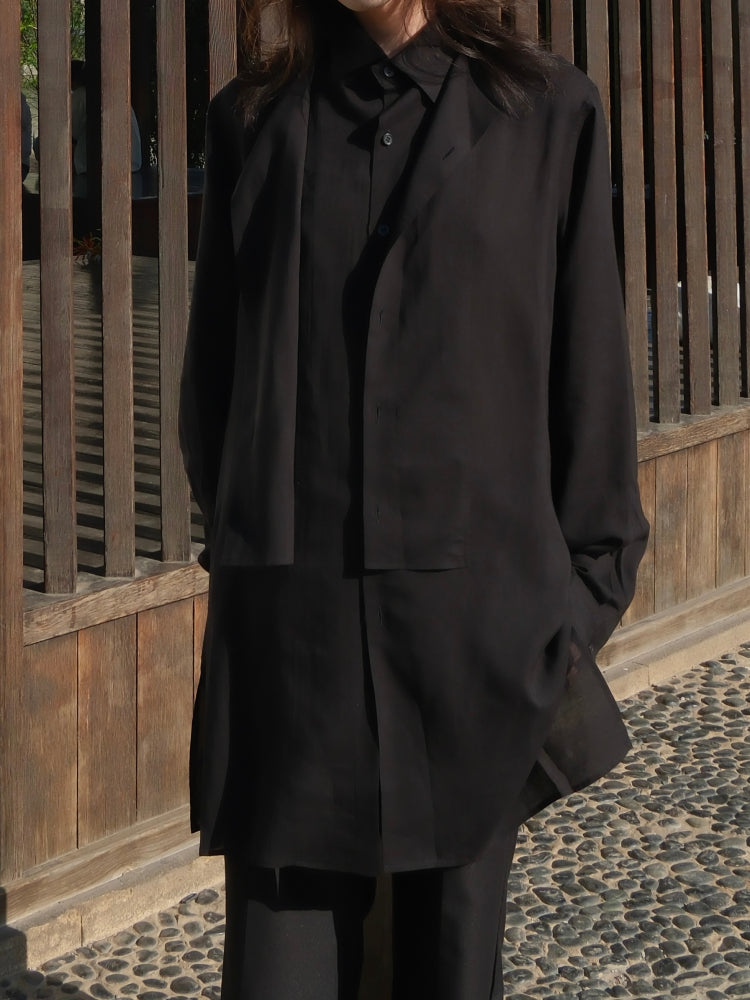 Self-made Yohji Darkwear Shirt - Double Placket Court Collar Blouse (Core Collection)