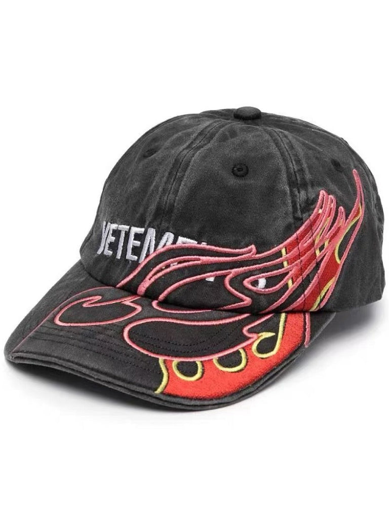 Vetements Flame Embroidered Baseball Cap – Long Brim Kanye Edition Unisex