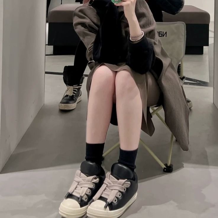 Custom-made Rick Owen Leather Platform Bread Sneakers BAPESTALOW Padded Shoes Inflatable