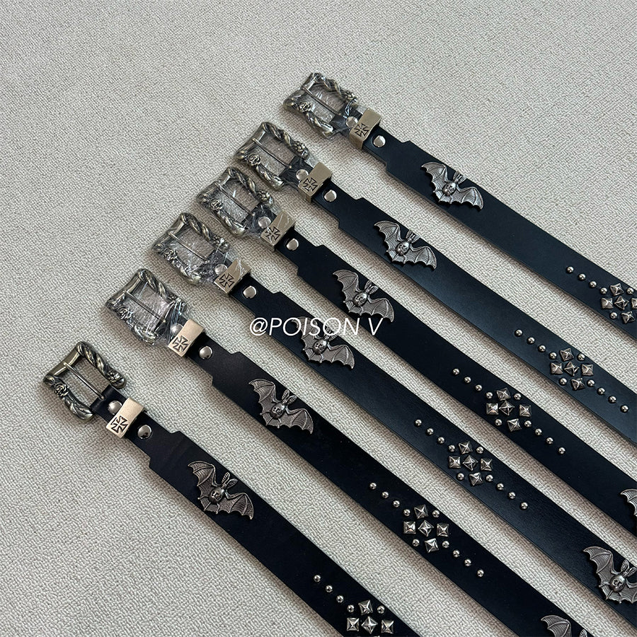 ERD SS24 'Depressed Heir' Bat-Studded Punk Belt - Top-Grain Cowhide Rocker Strap
