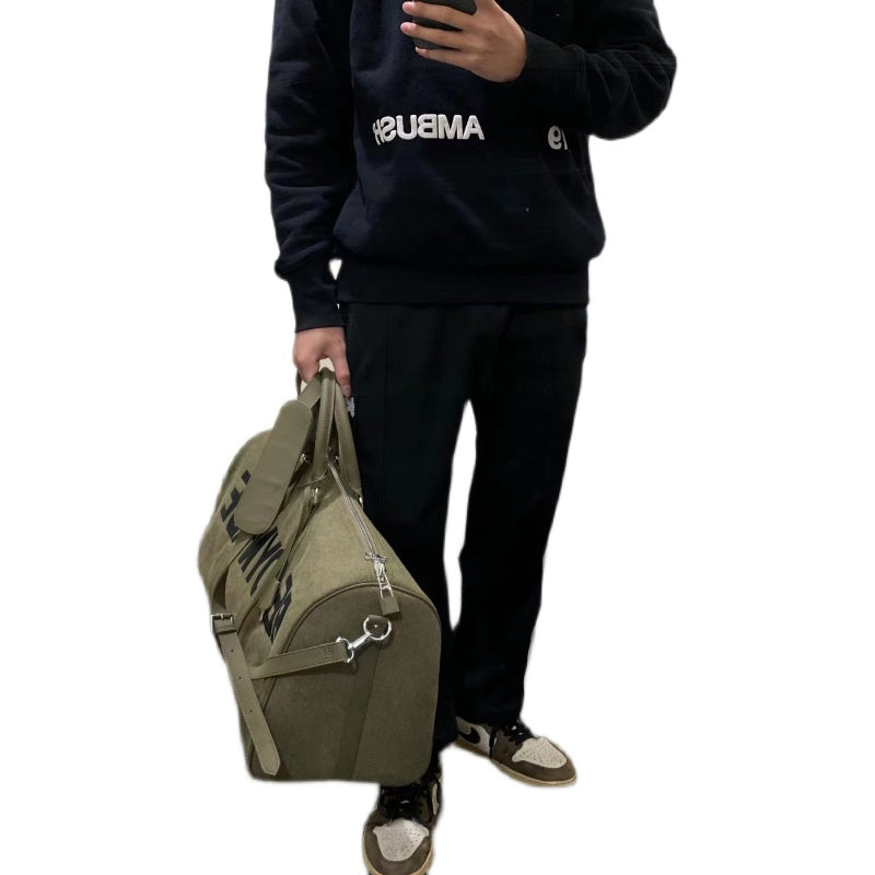 Readymade Overnight Bag - Army Green Canvas Embroidered Travel Bucket Gym Bag