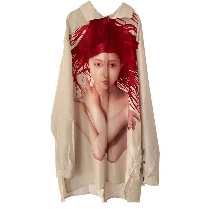 donclickin Yohji Uchida Suzuran 'Sun Child' Print Shirt - Reversible Silk Blouse