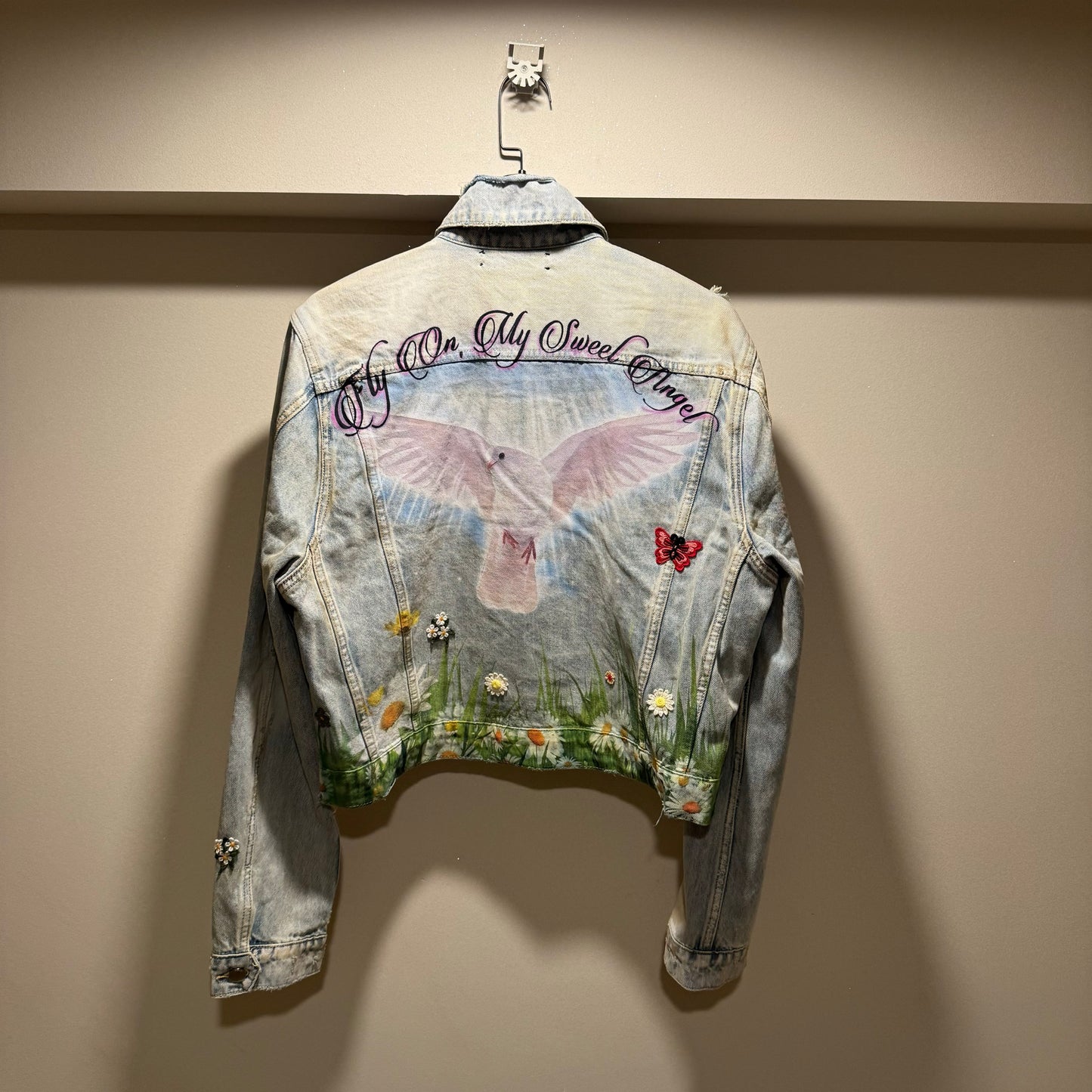 Self-made Amiri Dove Embroidered Denim Jacket - Exclusive Custom Distressed