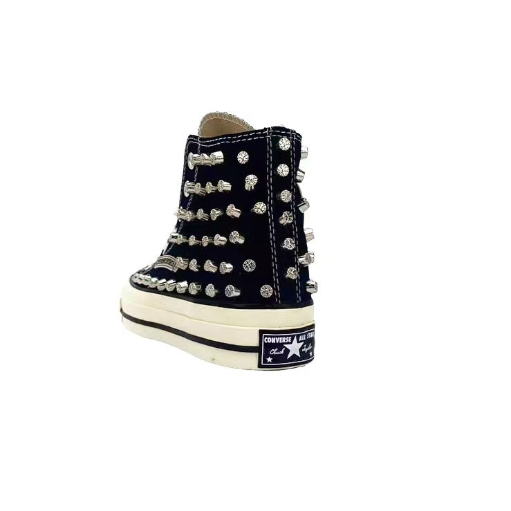 Remake Converse 1970s Classic Chrome Heart Handmade Studded High-Top Canvas Sneakers