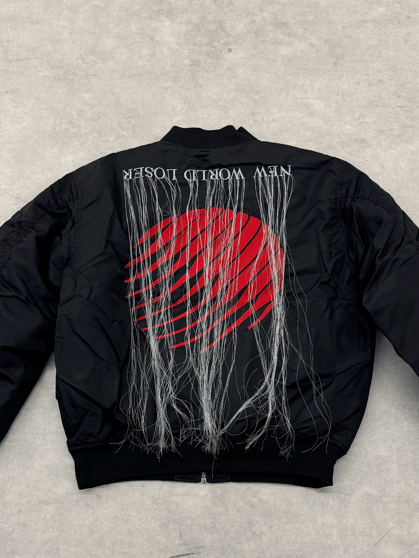 Self-made Hood By Air Fringe Bomber – HBA Embroidered Slogan Jacket