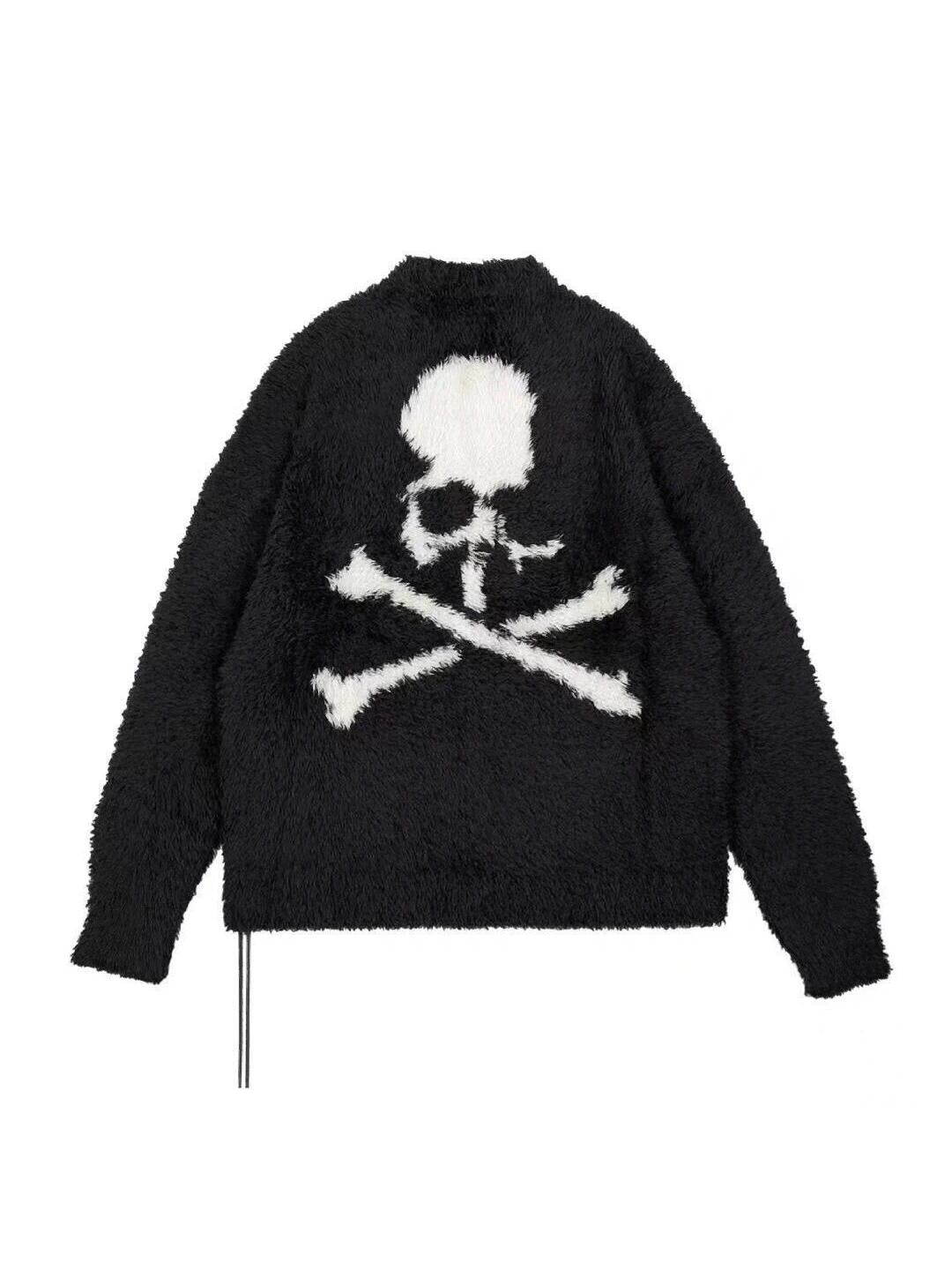 Mastermind Online Dark Alpaca Skull Cardigan – High-Street Loose Knit Sweater