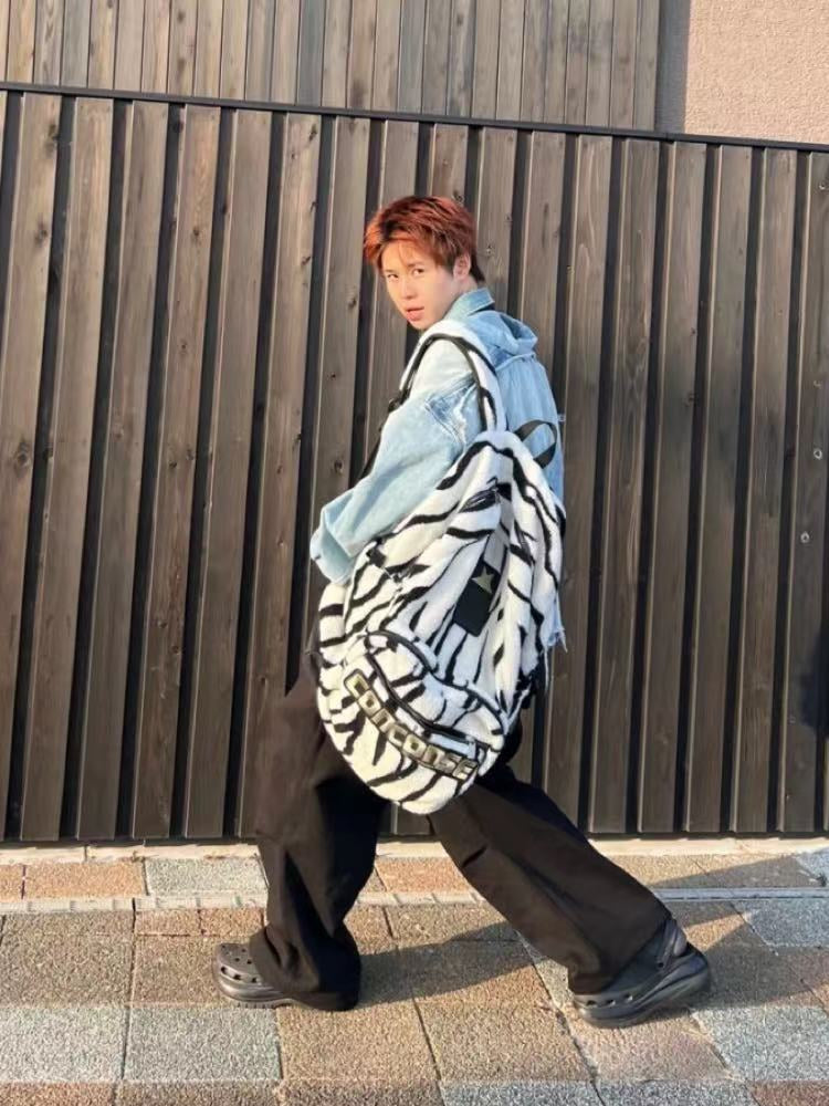 Custom-made RO Rick Owens Collaboration Zebra Stripe Large Street Plush Backpack