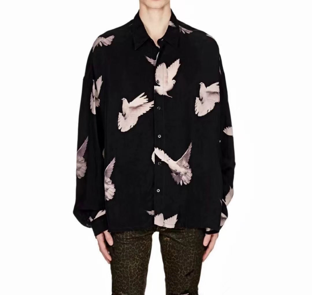 17AW AMIRI Peace Dove Print Silk Shirt - Chiffon-Ice Silk Blend