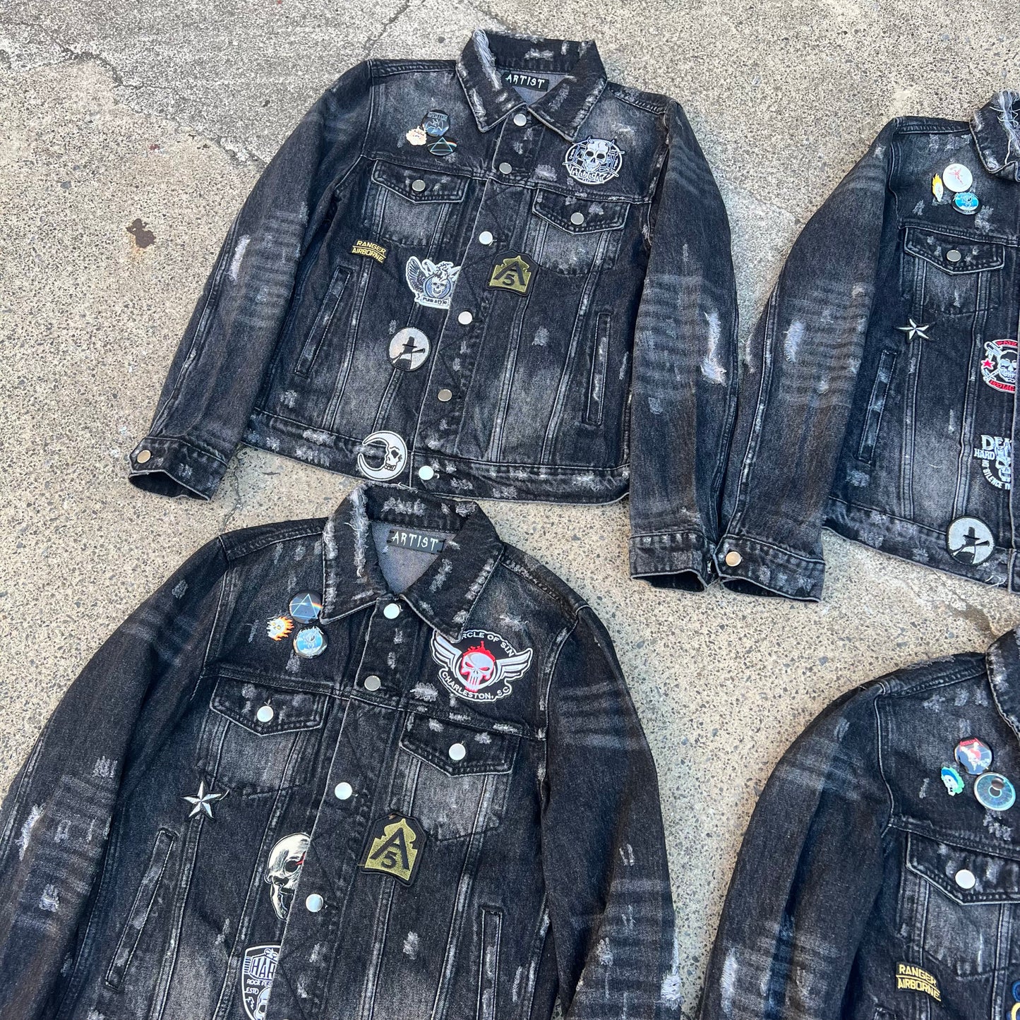 AMIRI Kill Back Denim Jacket - High Street Raw Hem Random Embroidered Patches
