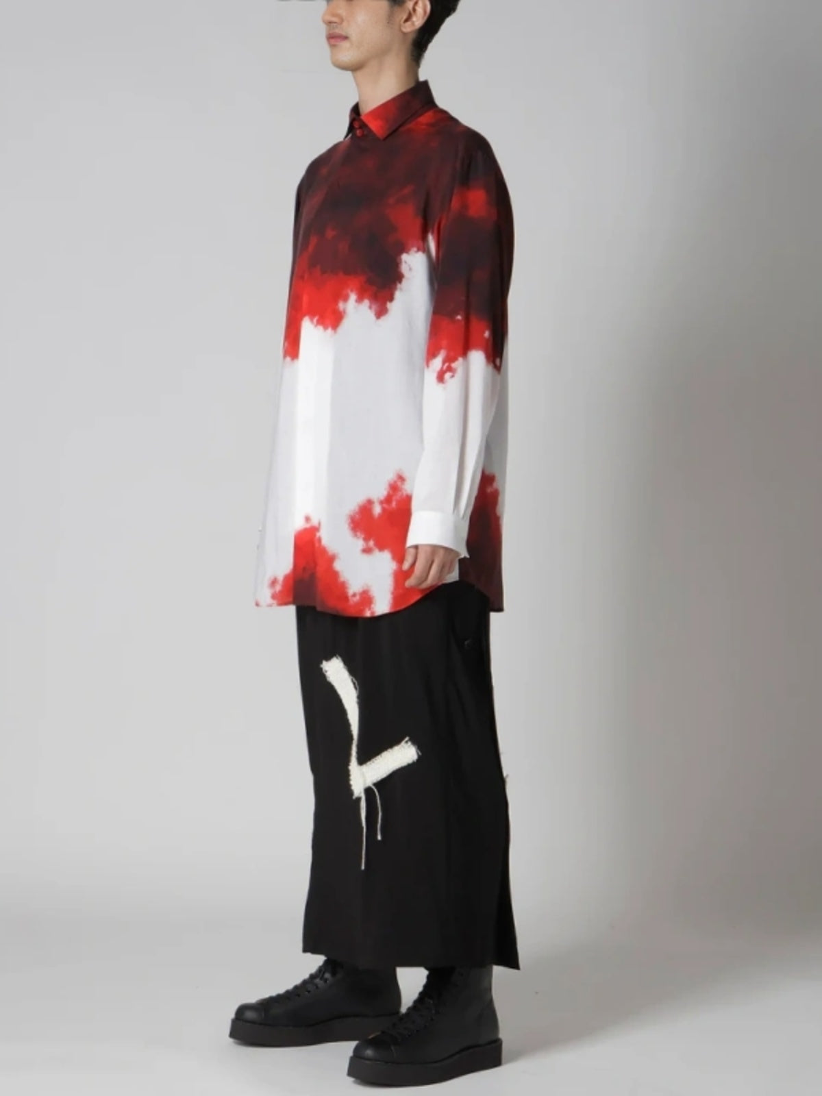 donclickin Yohji 24AW Gradient Tie-Dye Shirt – Cotton Red Ombre Design