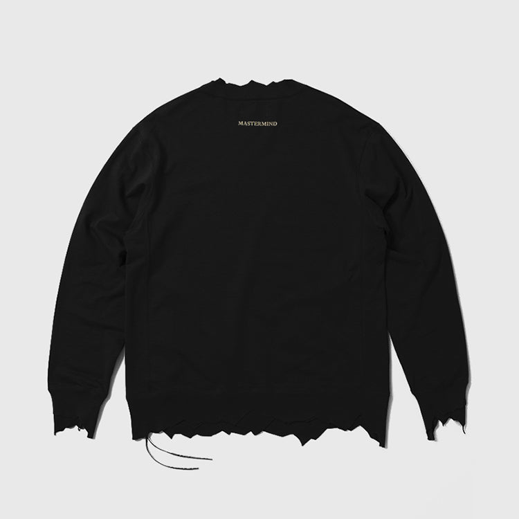 MASTERMIND MMJ Skull Glitter 3D Print Cut-Off Distressed Crewneck Sweatshirt