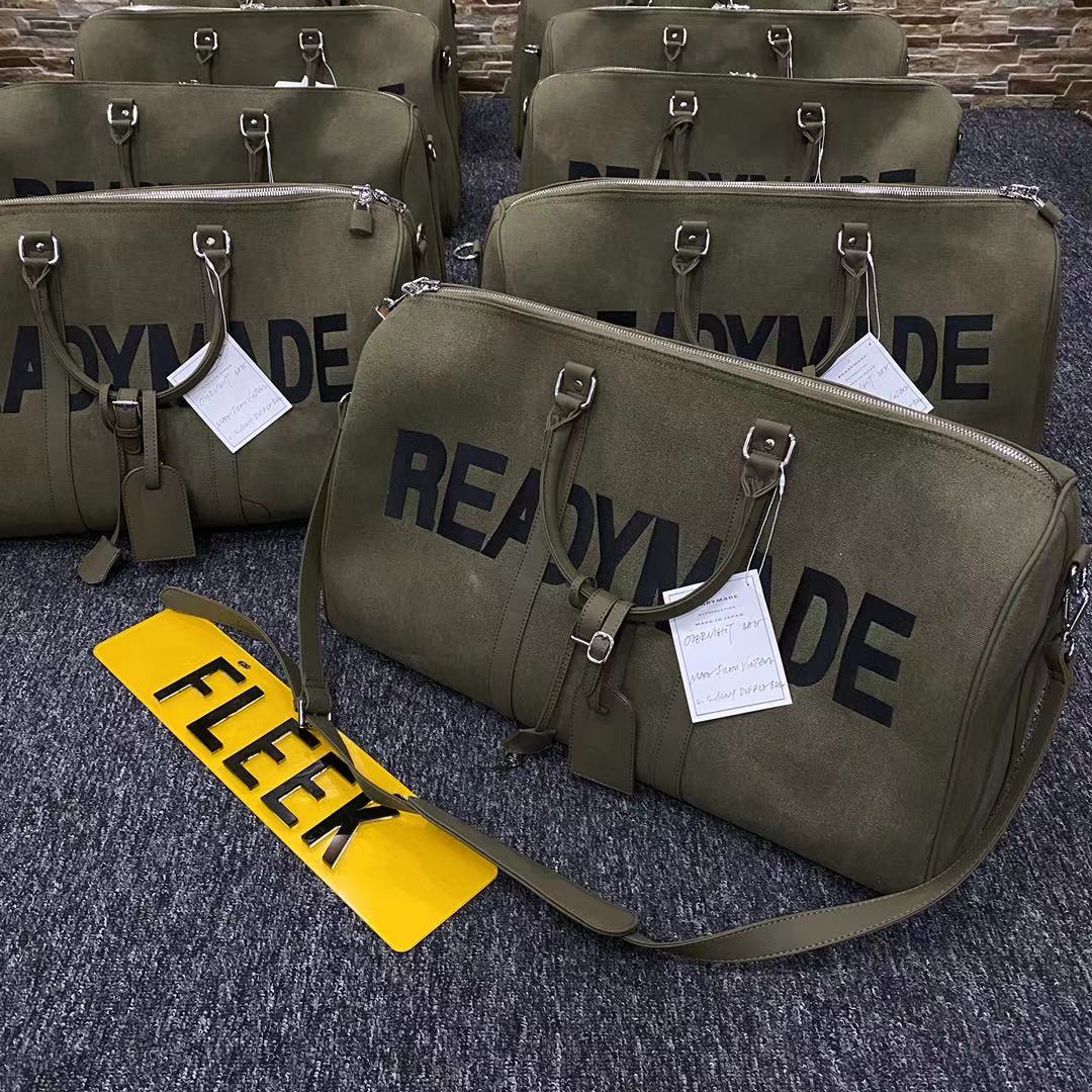 Readymade Overnight Bag - Army Green Canvas Embroidered Travel Bucket Gym Bag