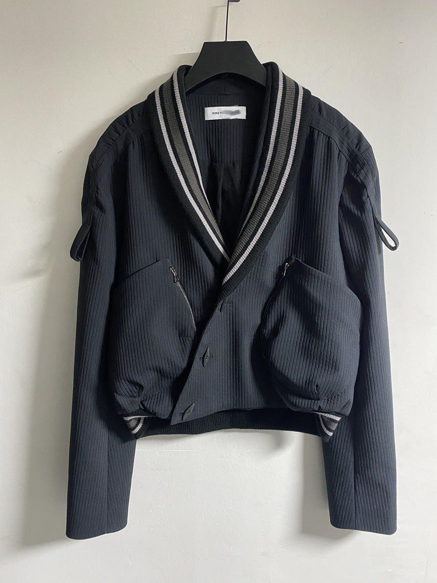 donclick 22FW Kiko Kostadinov Black V-Neck Jacket -Button Zip Casual Long Sleeve