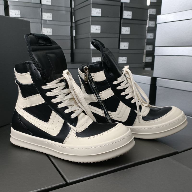 Self-made Rick Owen Reverse Triangle High-Top Leather Shoes Thick Sole Sneakers