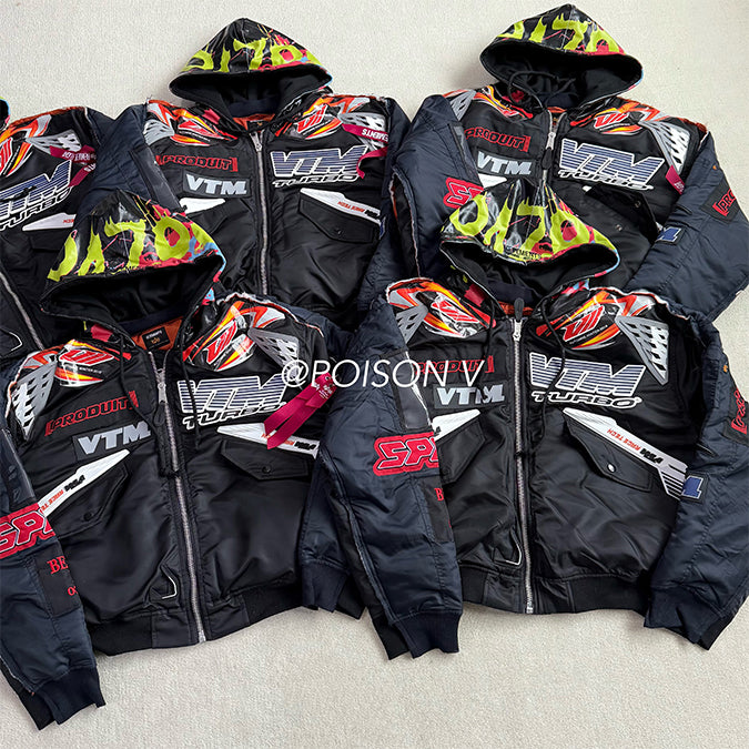 Self-made VTM Bomber Jacket Vetement Embroidered Patchwork Detail Racing Hoodie