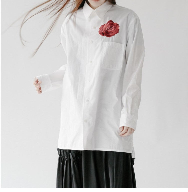 Donclickin Yohji Yamamoto Floral Embroidered Shirt - Night Blooming Rose Cotton