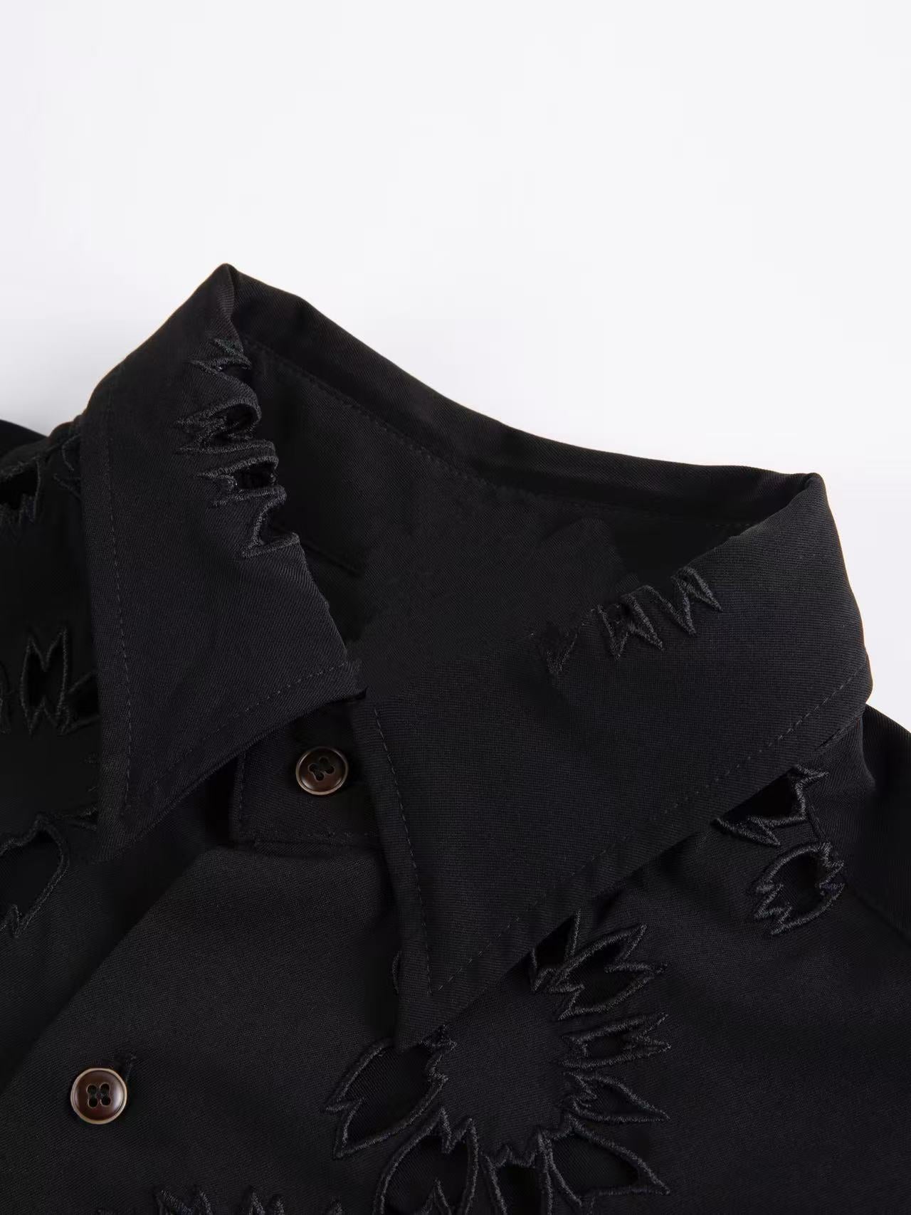 Self-made Yohji Yamamoto 'Flower & Youth' Wool Shirt Jacket - Cherry Blossom Cut-Out Detailing
