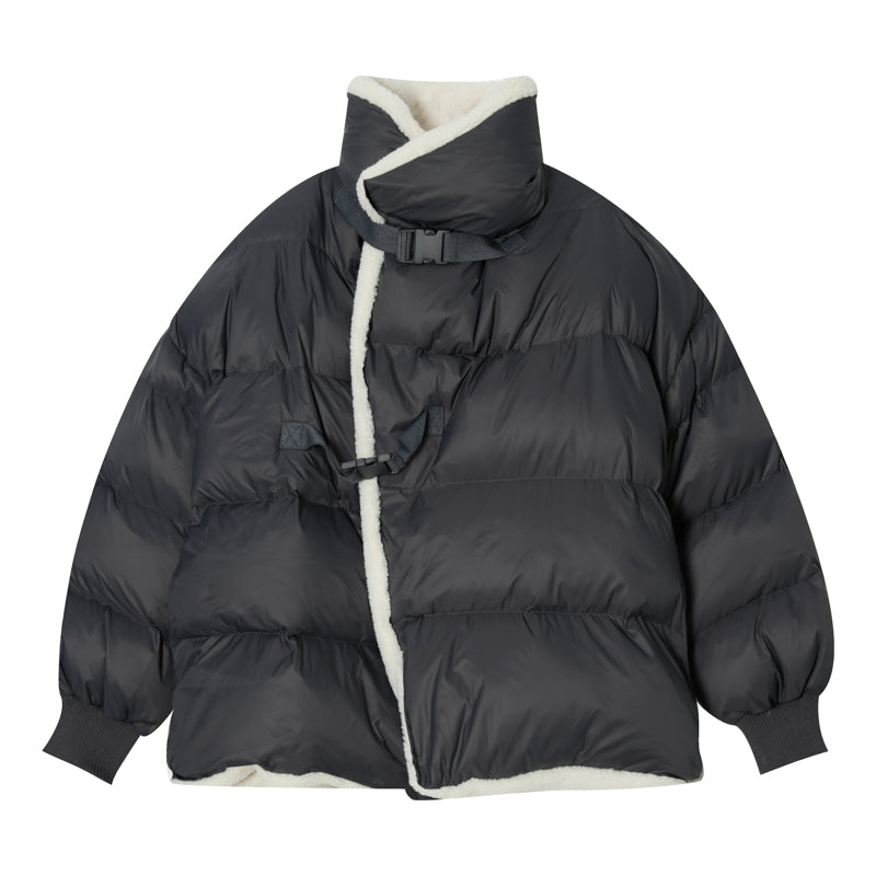 Donclickin Minimalist Shearling Cotton Jacket – Korean Oversized Turn-Down Collar