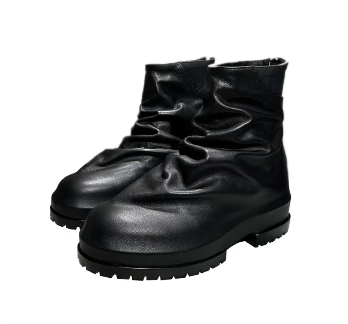 424 on Fairfax SS22 Crinkled Zip High-Top Retro Thick-Soled Lambskin Ankle Boots