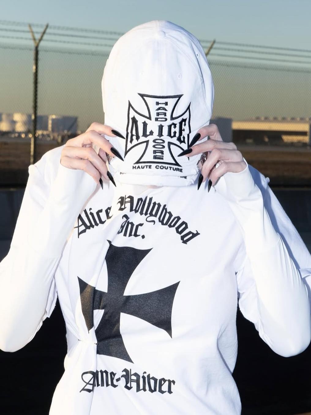 Alice B&W Cross Embroidered Cap – Distressed Baseball Hat 0pium Playboi Carti