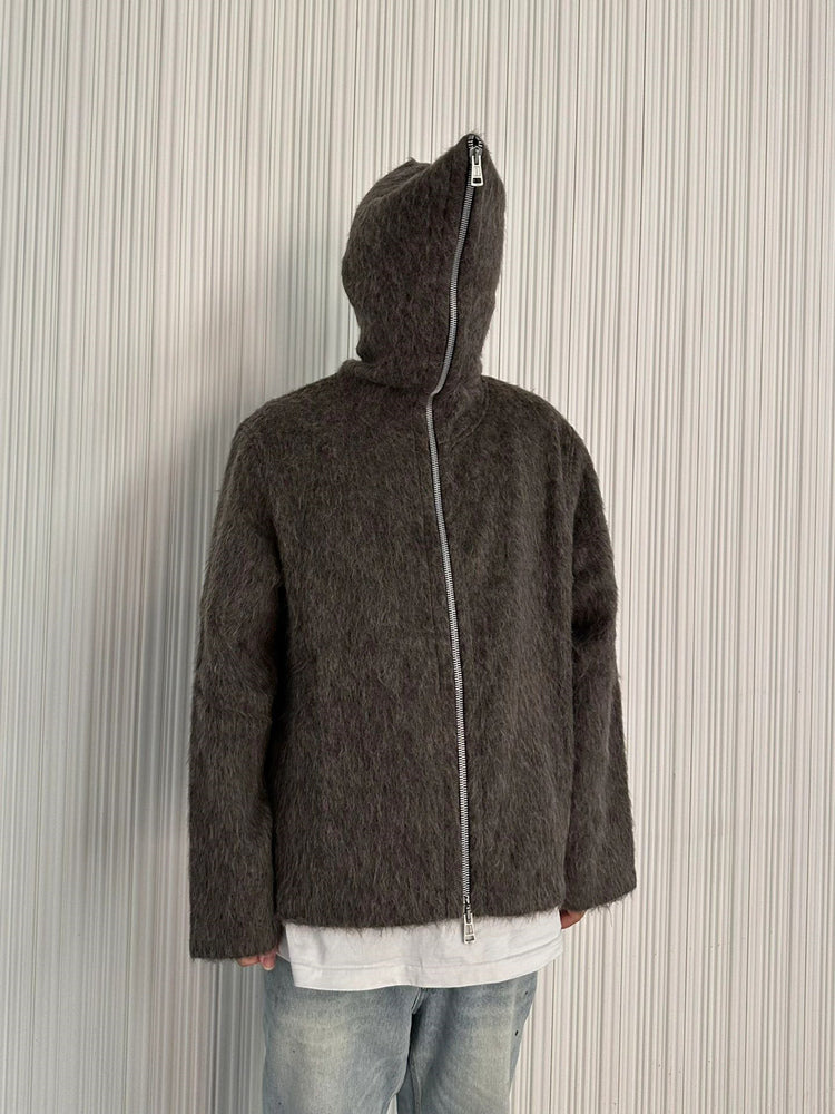 Self-made Our Legacy Grey Mohair Zip Cardigan – Wool Blend Relaxed Hooded Knit