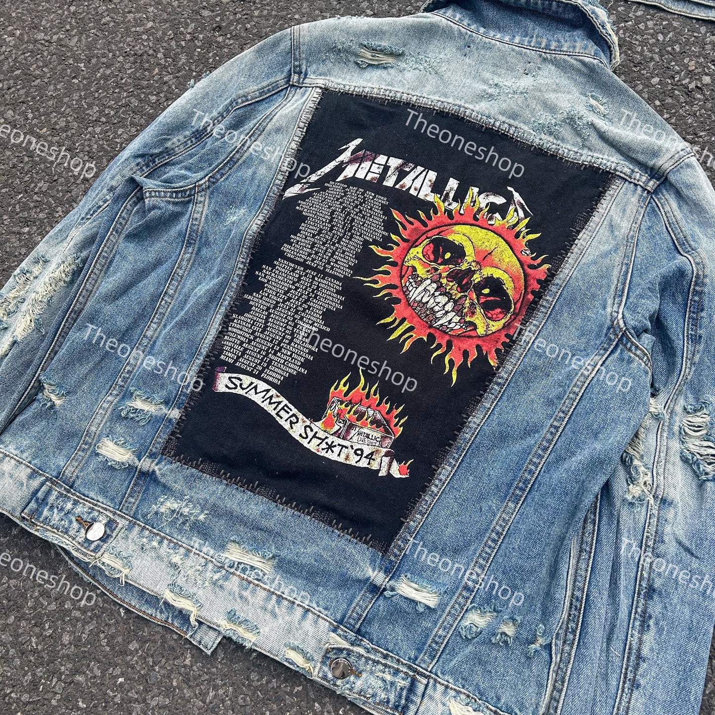 Self-made AMIRI 16OG Patchwork Back Kill Denim Jacket Metallica High-Street
