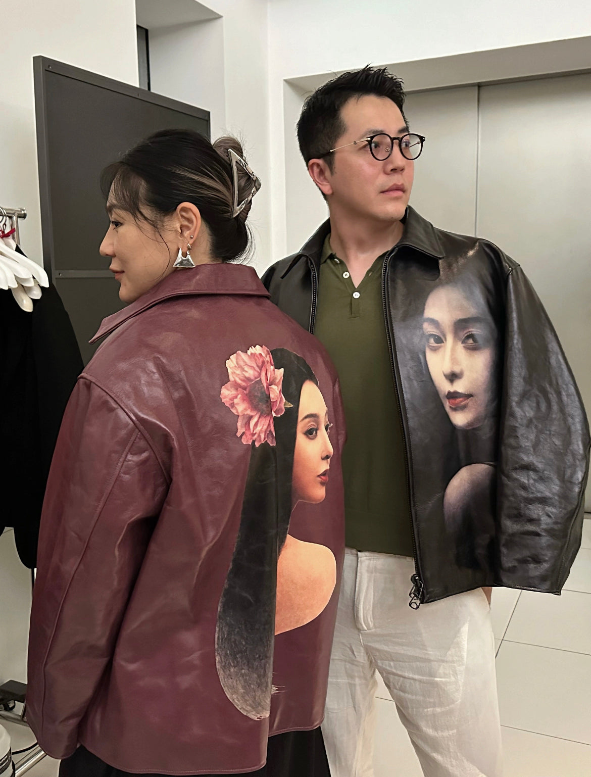 Genuine Leather Yohji Uchida Suzume x Fan Bingbing Jacket –Unisex Portrait Print