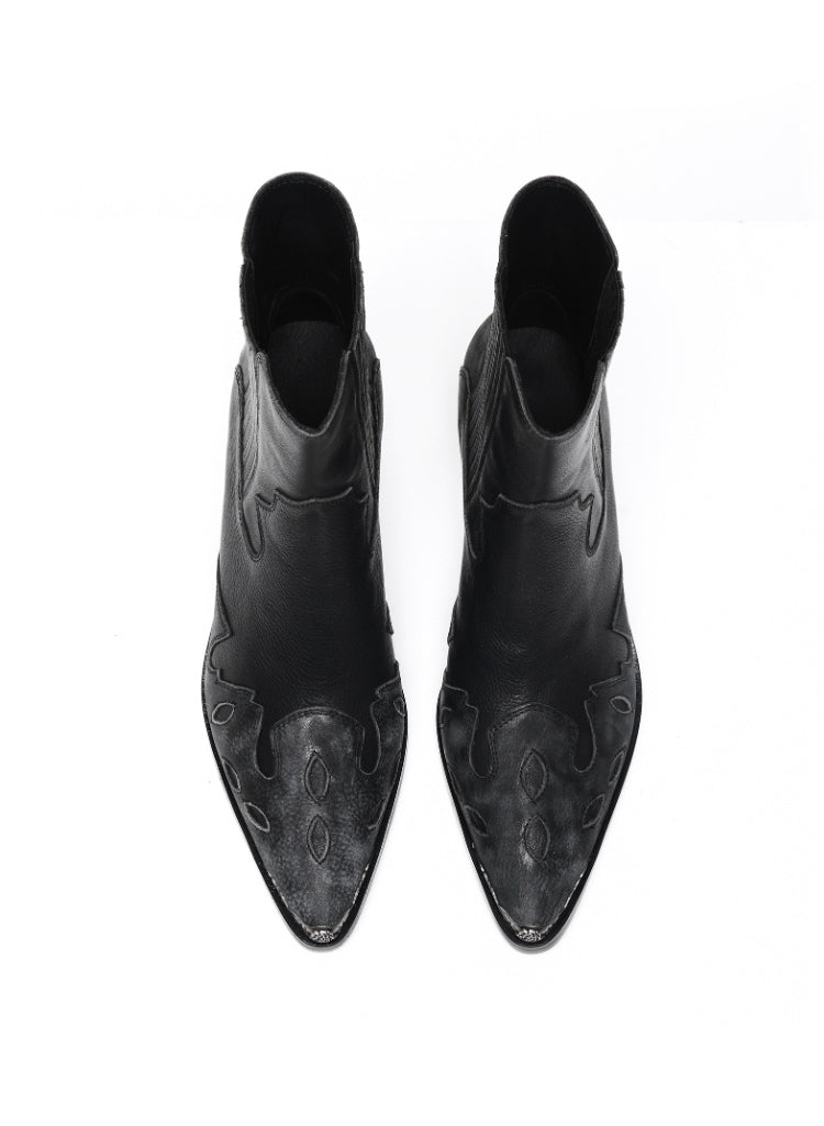 Top-Grain Leather Sole Chelsea Boots -Handcraft Distressed Western Metal Toe Cap