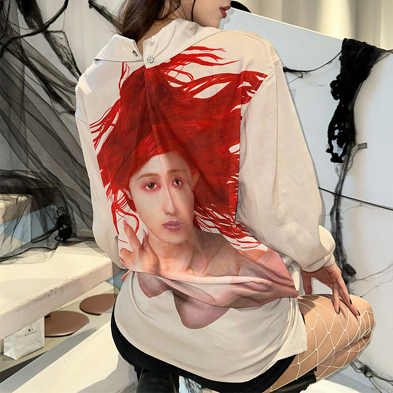 donclickin Yohji Uchida Suzuran 'Sun Child' Print Shirt - Reversible Silk Blouse