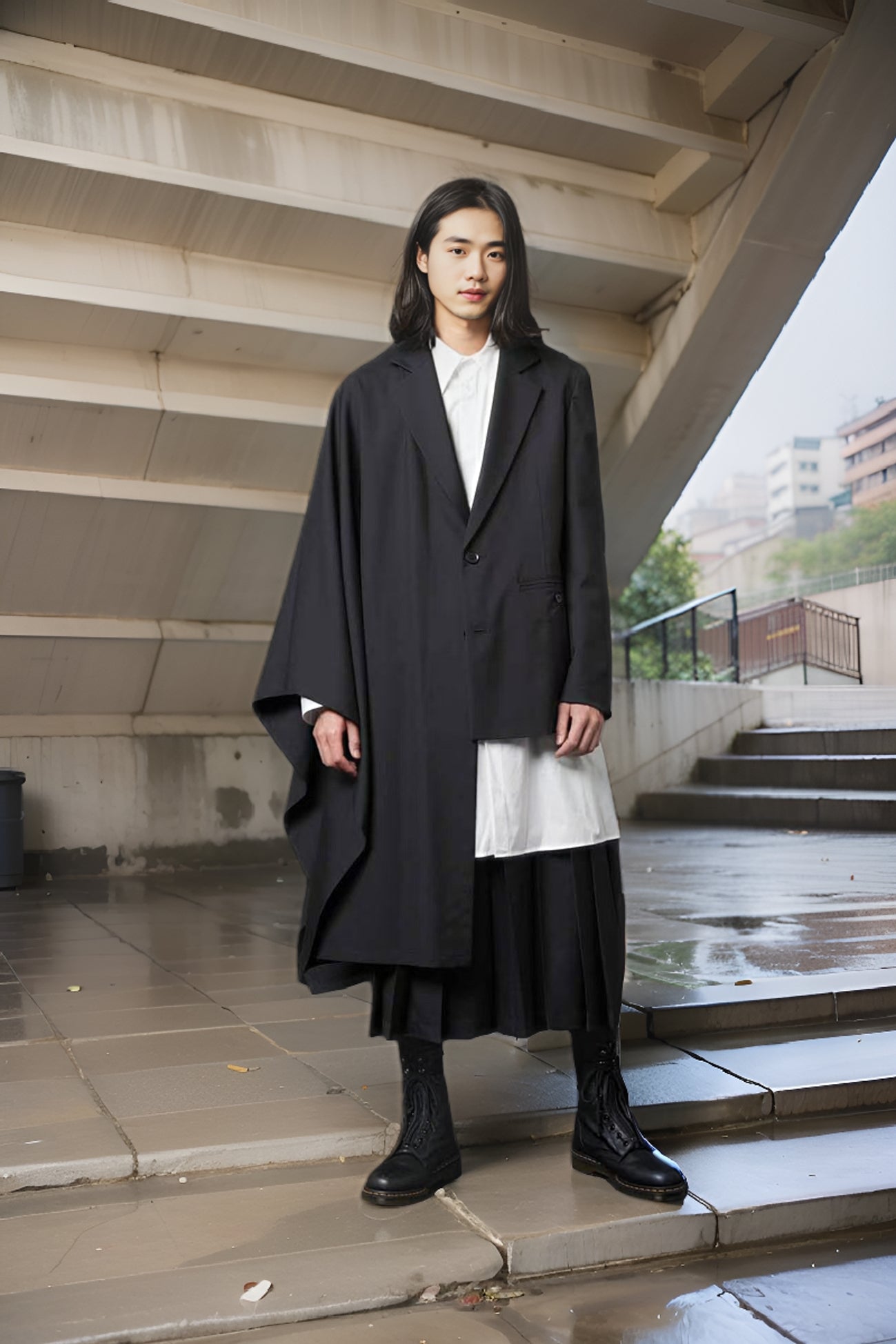 Yohji One Sleeve Cape Avant-garde Blazer - Minimal Asymmetric Black Suit Coats