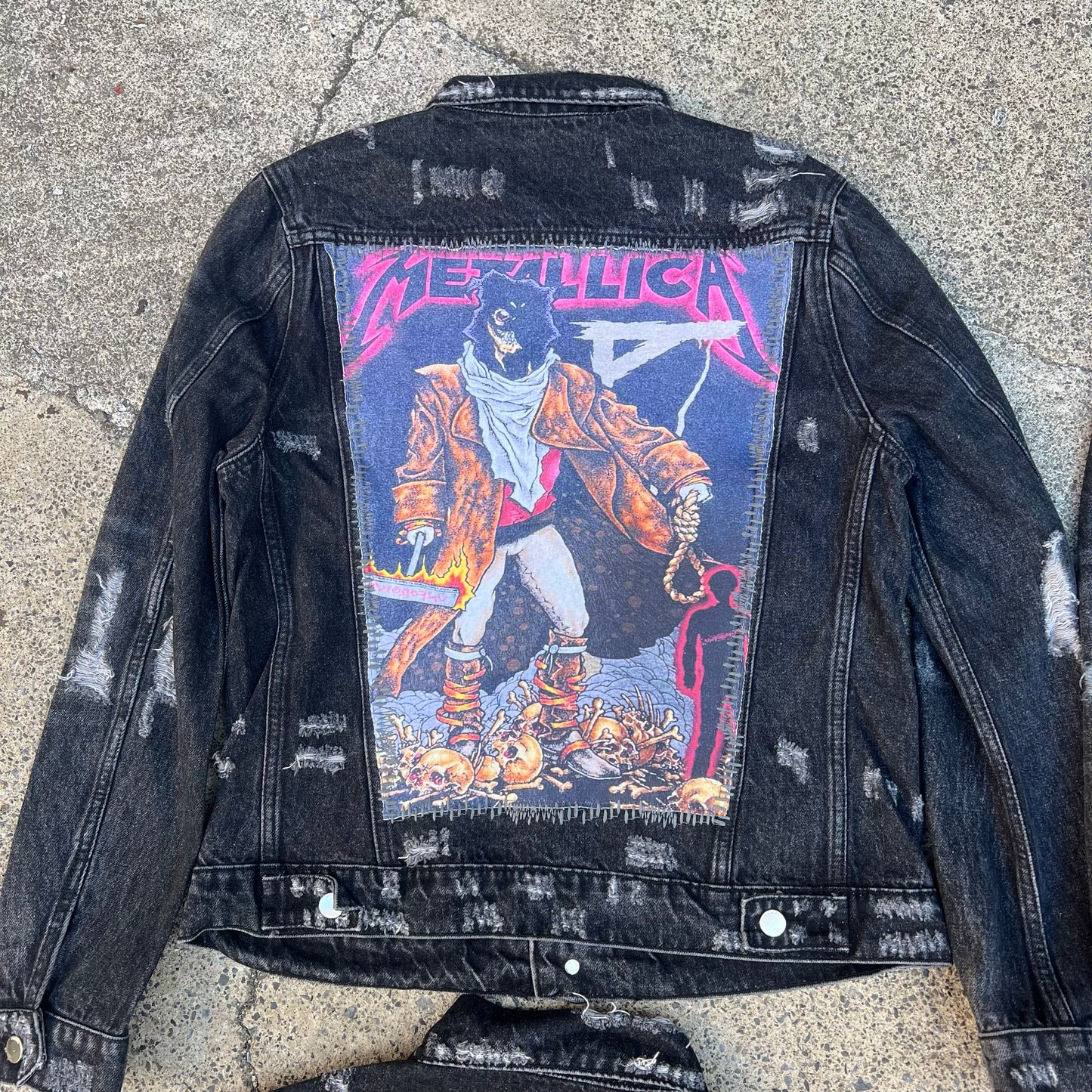 AMIRI Kill Back Denim Jacket - High Street Raw Hem Random Embroidered Patches