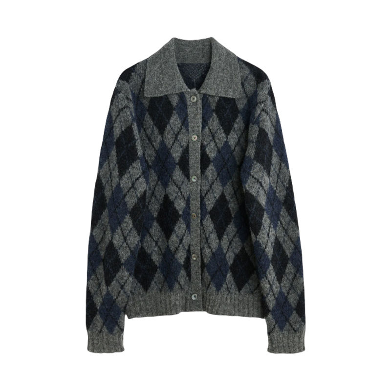 donclic Blue-Grey Mohair Wool Vest -Diamond Our Legacy Knit Relaxed Fit Cardigan