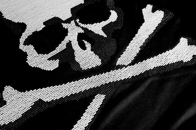 MASTERMIND Dark Skull Bead Embroidery Heavyweight Loose Fit Zip-Up Hoodie