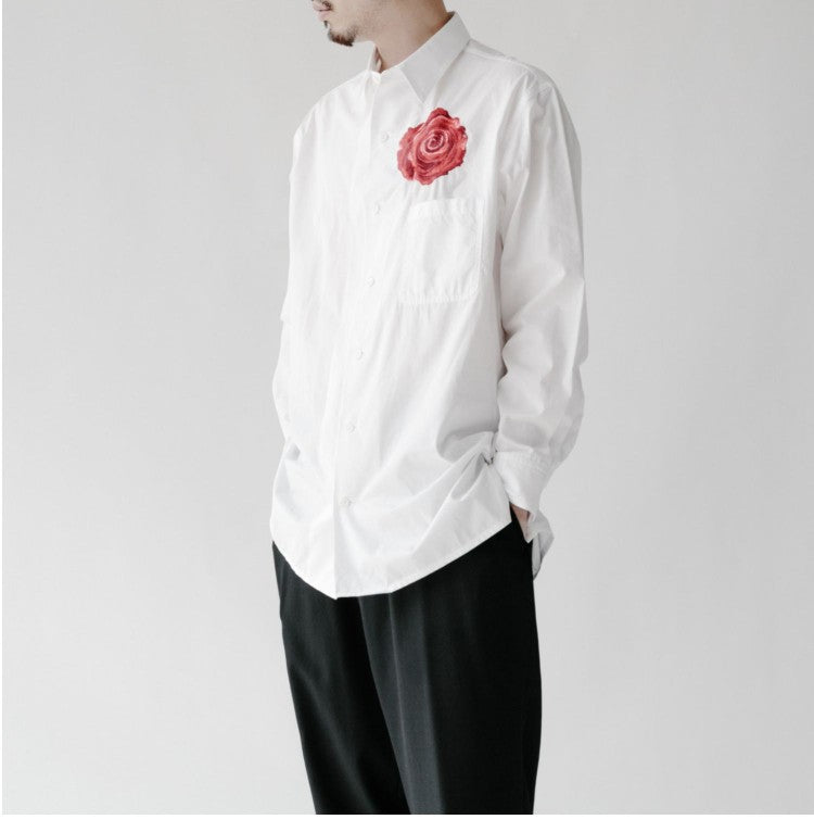 Donclickin Yohji Yamamoto Floral Embroidered Shirt - Night Blooming Rose Cotton