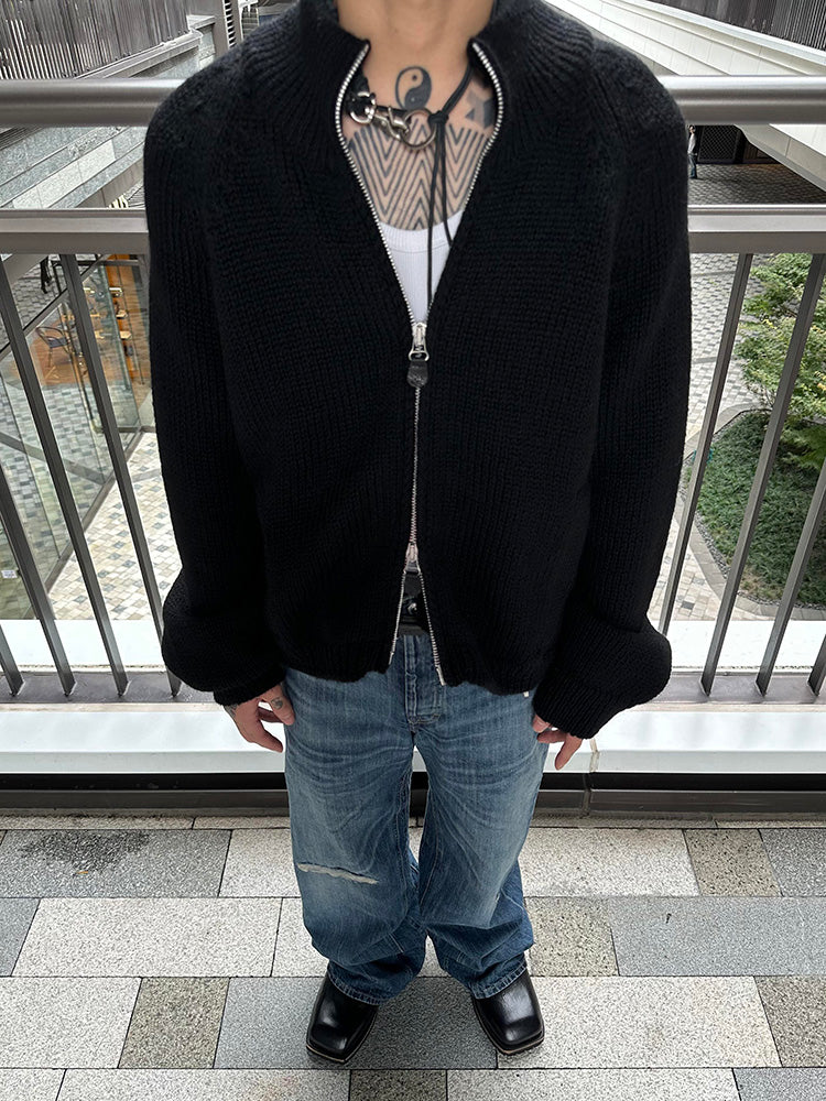 Our Legacy Vibe Double-Zip Wool Knit Sweater – Cropped Wide-Fit Half Turtleneck
