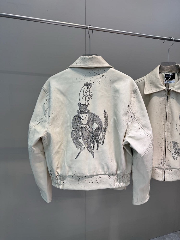ERD SS24 Depressed Heir Embroidered Splatter Leather Biker Jacket Wookvibe